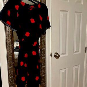 Banana Republic navy dress with red flower dress, short sleeves, size 6